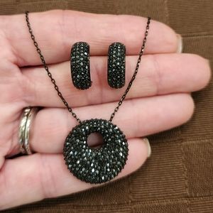 Swarovski Black Crystal Circle Necklace and Earring Set